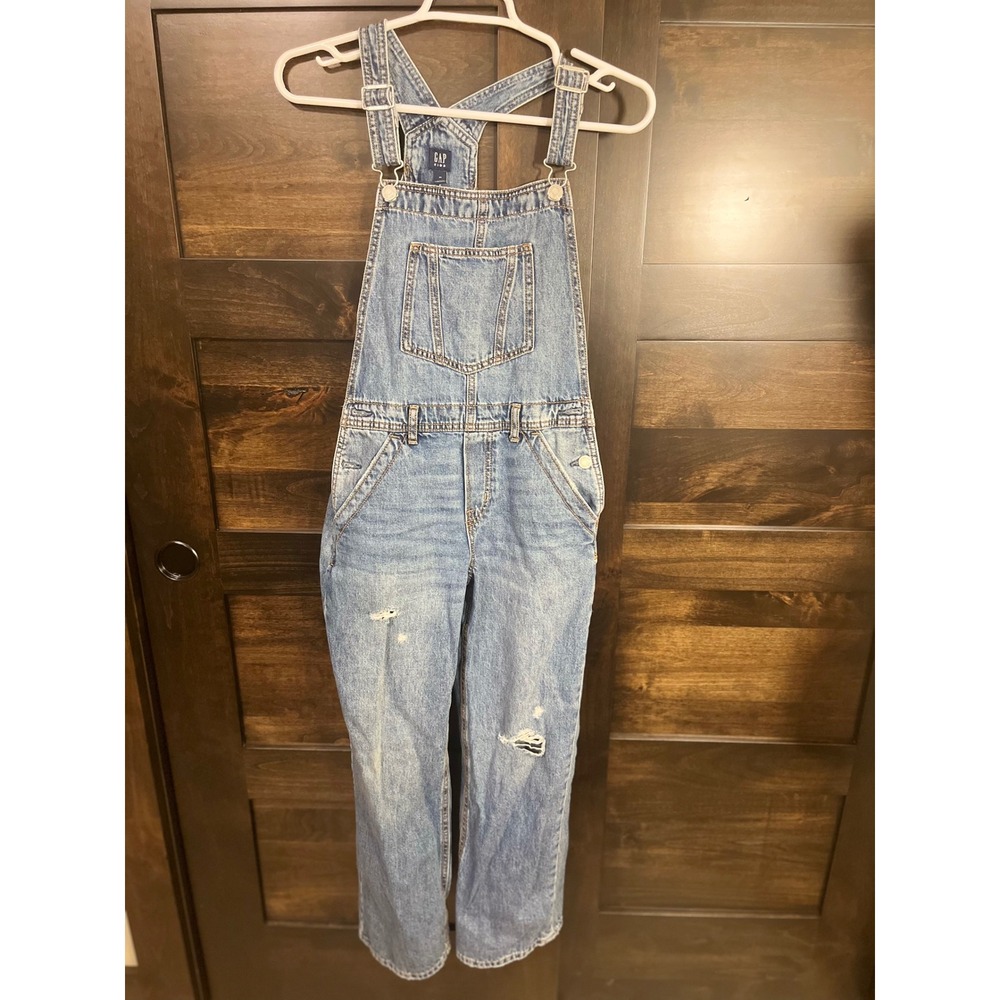 Gap Kids Distressed Denim Overalls Light Wash Blue Size XL Bib Jumpsuit